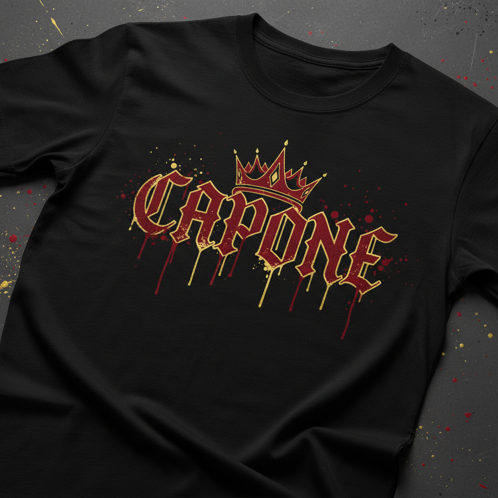 CAPONE Crown Drip Tee - black tee with gothic crown drip graphic