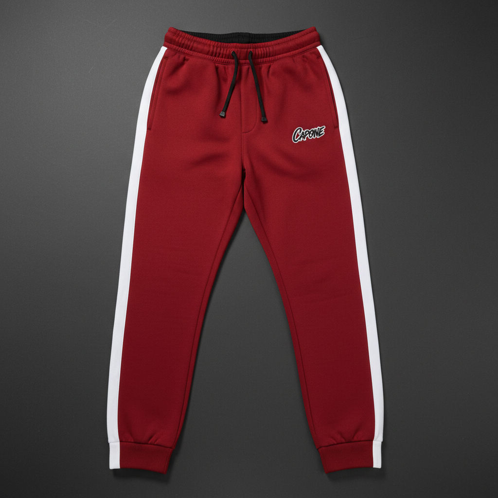 CAPONE Red Strike Track Pants - Red and black jogger with embroidered logo