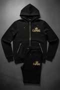 CAPONE All-Black Gold Tracksuit - Full matching black set with gold lettering
