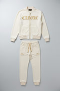 CAPONE Cream Royale Tracksuit - Cream velour full matching set with gold lettering