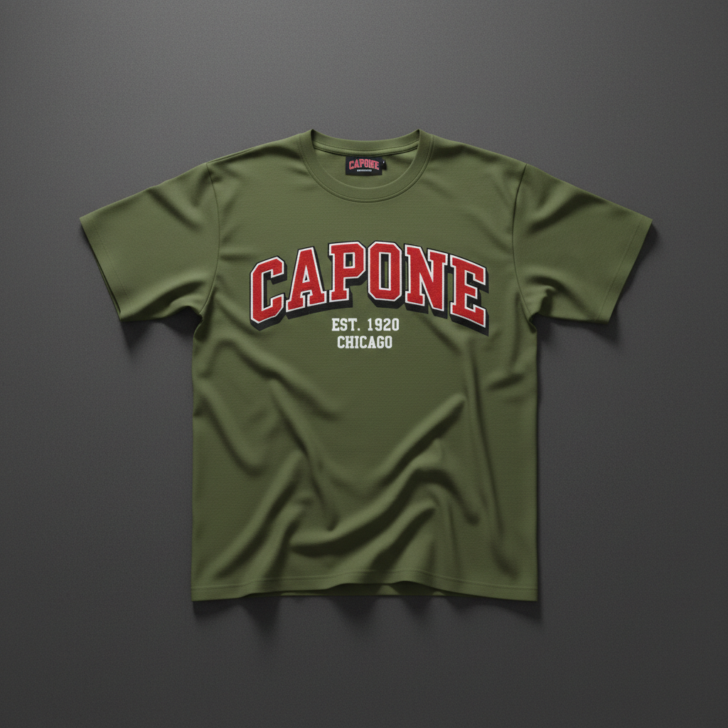 CAPONE Varsity Tee - Olive green collegiate varsity style tee